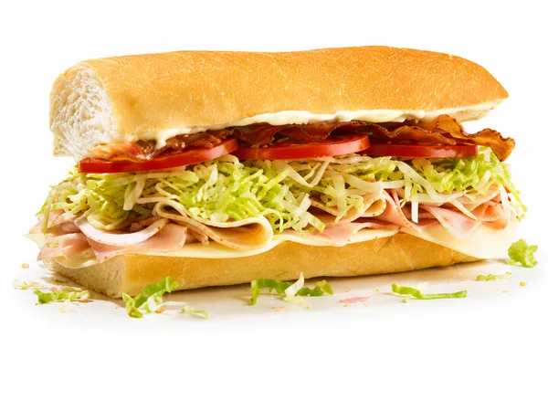 Jersey Mike's Club Sub with turkey, ham, provolone, applewood smoked bacon and mayo