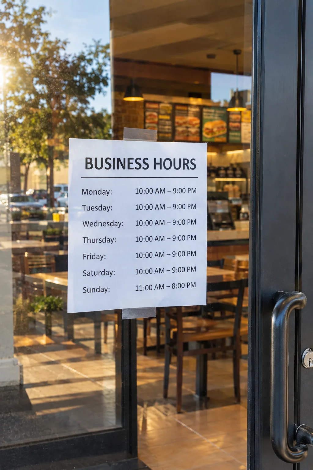 What time does Jersey Mike's close, storefront hours sign on the door